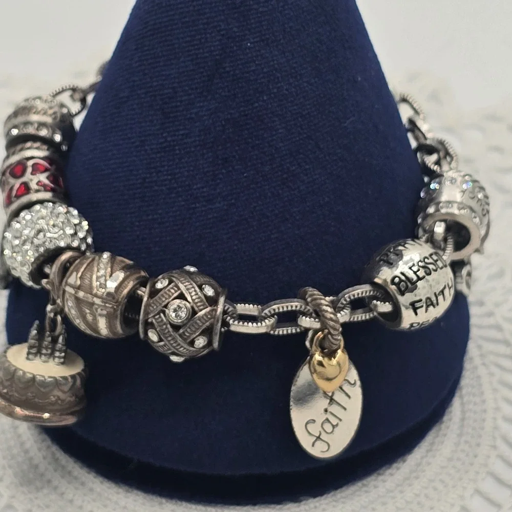 Brighton Charm Bracelet Silver Tone Enamel Birthday Faith Love Friends luck